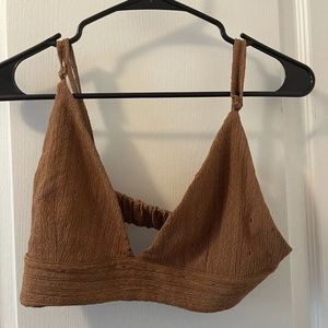 ZARA textured Brown Festival Bralette Crop Top Size XLarge